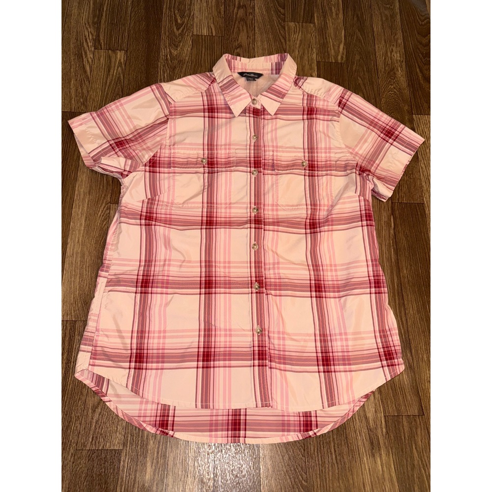 Eddie‎ Bauer Womens Pink Plaid Short Sleeve Hiking Shirt EB300468574 Size M